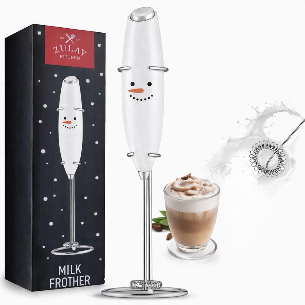 Zulay Kitchen Milk Frother Snowman Handheld CoffeeMixer With Stand No Batteries
